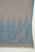 Kashmir Loom Sozni Naila Palledar Hand Embroidered Pashmina Large Shawl Natural Blue