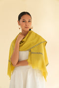 Kashmir Loom Sozni Nasrin Baildar Hand Embroidered Pashmina Stole Canary