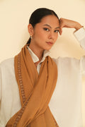 Kashmir Loom Sozni Neemdor Corner Buti Hand Embroidered Pashmina Shawl Tobacco