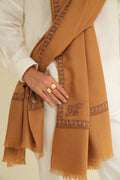Kashmir Loom Sozni Neemdor Corner Buti Hand Embroidered Pashmina Shawl Tobacco