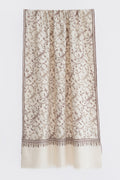 Kashmir Loom Sozni Nusrah Jaaldar Hand Embroidered Pashmina Stole Ivory