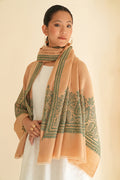 Kashmir Loom Sozni Palledar Hand Embroidered Pashmina Shawl Blush Green
