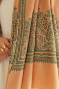 Kashmir Loom Sozni Palledar Hand Embroidered Pashmina Shawl Blush Green