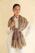 Kashmir Loom Sozni Palledar Buta Hand Embroidered Pashmina Shawl Natural