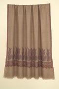 Kashmir Loom Sozni Palledar Buta Hand Embroidered Pashmina Shawl Natural