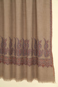 Kashmir Loom Sozni Palledar Buta Hand Embroidered Pashmina Shawl Natural
