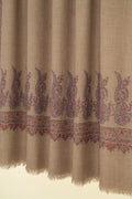 Kashmir Loom Sozni Palledar Buta Hand Embroidered Pashmina Shawl Natural