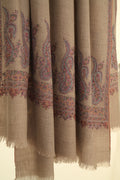 Kashmir Loom Sozni Palledar Buta Hand Embroidered Pashmina Shawl Natural