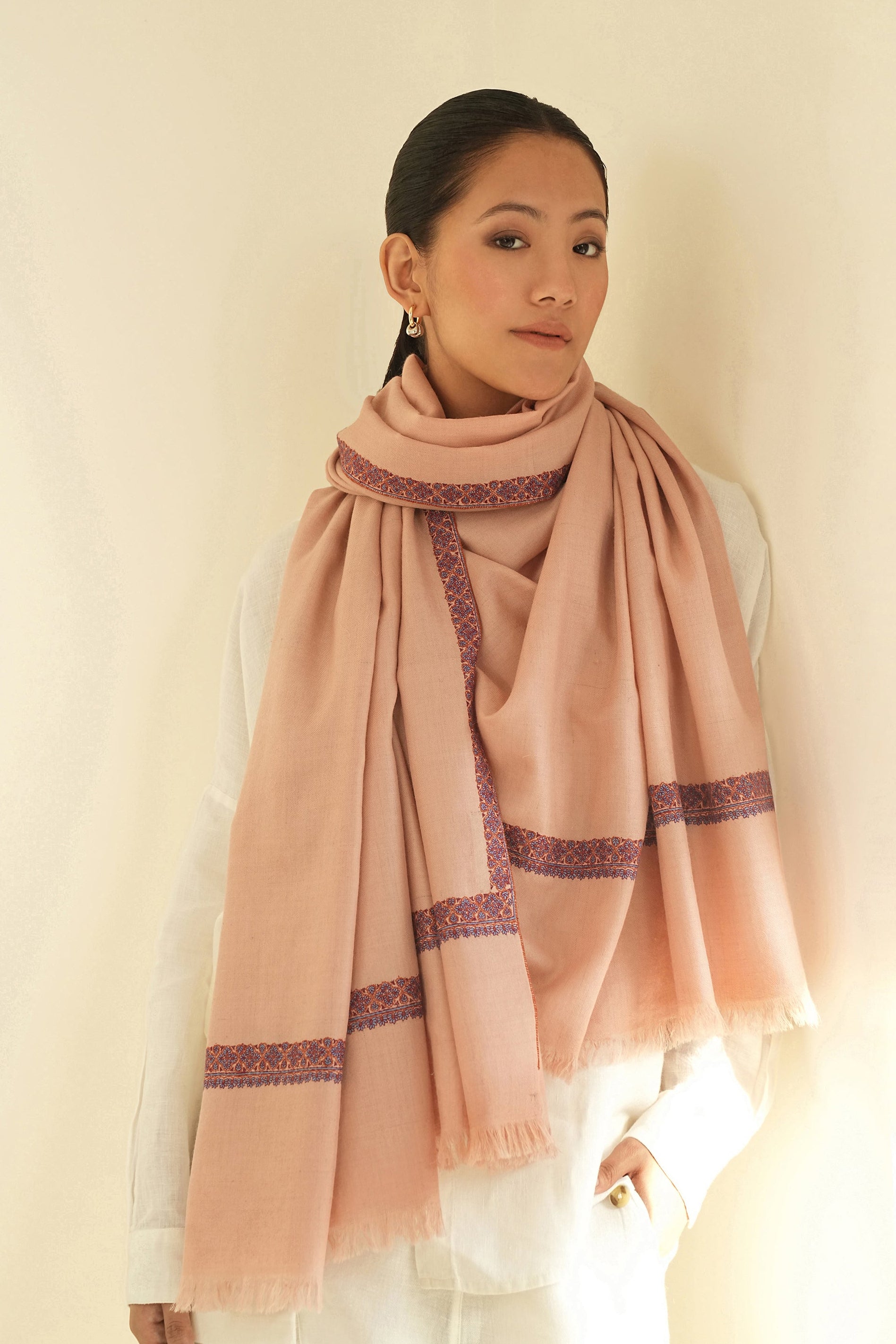 Sozni Shamsa Hashiya Hand Embroidered Pashmina Shawl Lemonade