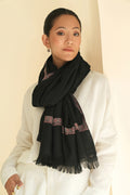 Kashmir Loom Sozni Shamsa Hashiya Hand Embroidered Pashmina Shawl Black
