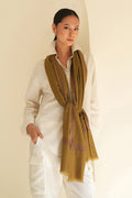 Kashmir Loom Sozni Yashir Hashiya Hand Embroidered Pashmina Shawl Ancient Green