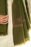 Kashmir Loom Sozni Zarina Hashiya Corner Buti Hand Embroidered Pashmina Shawl Basil