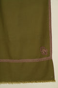 Kashmir Loom Sozni Zarina Hashiya Corner Buti Hand Embroidered Pashmina Shawl Basil