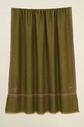 Kashmir Loom Sozni Zarina Hashiya Corner Buti Hand Embroidered Pashmina Shawl Basil