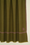 Kashmir Loom Sozni Zarina Hashiya Corner Buti Hand Embroidered Pashmina Shawl Basil