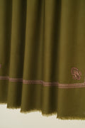 Kashmir Loom Sozni Zarina Hashiya Corner Buti Hand Embroidered Pashmina Shawl Basil