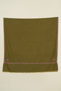 Kashmir Loom Sozni Zarina Hashiya Corner Buti Hand Embroidered Pashmina Shawl Basil