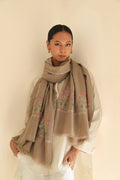 Sozni Eshaal Buta Palledar Hand Embroidered Pashmina Shawl Natural