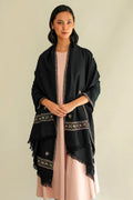 Kashmir Loom Sozni Fardauz Border Butidar Hand Embroidered Pashmina Shawl Black