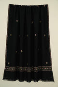 Kashmir Loom Sozni Fardauz Border Butidar Hand Embroidered Pashmina Shawl Black