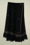 Kashmir Loom Sozni Fardauz Border Butidar Hand Embroidered Pashmina Shawl Black