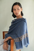 Kashmir Loom Sozni Fardauz Border Butidar Hand Embroidered Pashmina Shawl Neptune
