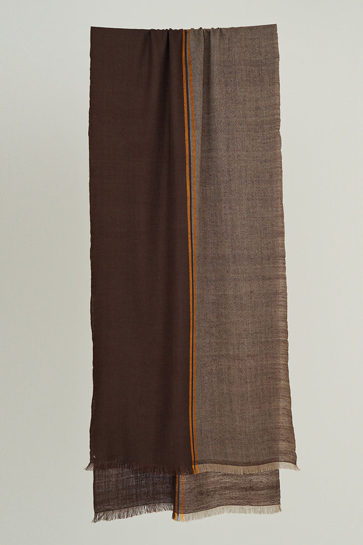Kashmir Loom | Fifty Fifty Taupe Wood Gold Scarf