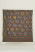 Kashmir Loom Kani Daisy Buta Hand Woven Pashmina  Shawl Coffee Blue