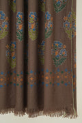 Kashmir Loom Kani Daisy Buta Hand Woven Pashmina  Shawl Coffee Blue