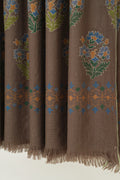 Kashmir Loom Kani Daisy Buta Hand Woven Pashmina  Shawl Coffee Blue