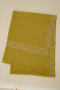 Kashmir Loom Inaya Borderdar Hand Embroidered Pashmina Stole Matcha