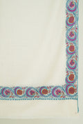 Kashmir Loom Zahra Dordar Hand Embroidered Pashmina Shawl Ivory