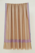 Kashmir Loom Sozni Dordar Hand Embroidered Pashmina Shawl Taupe