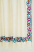 Kashmir Loom Zahra Dordar Hand Embroidered Pashmina Shawl Ivory