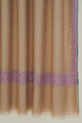 Kashmir Loom Sozni Dordar Hand Embroidered Pashmina Shawl Taupe