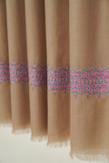 Kashmir Loom Sozni Dordar Hand Embroidered Pashmina Shawl Taupe