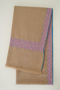 Kashmir Loom Sozni Dordar Hand Embroidered Pashmina Shawl Taupe