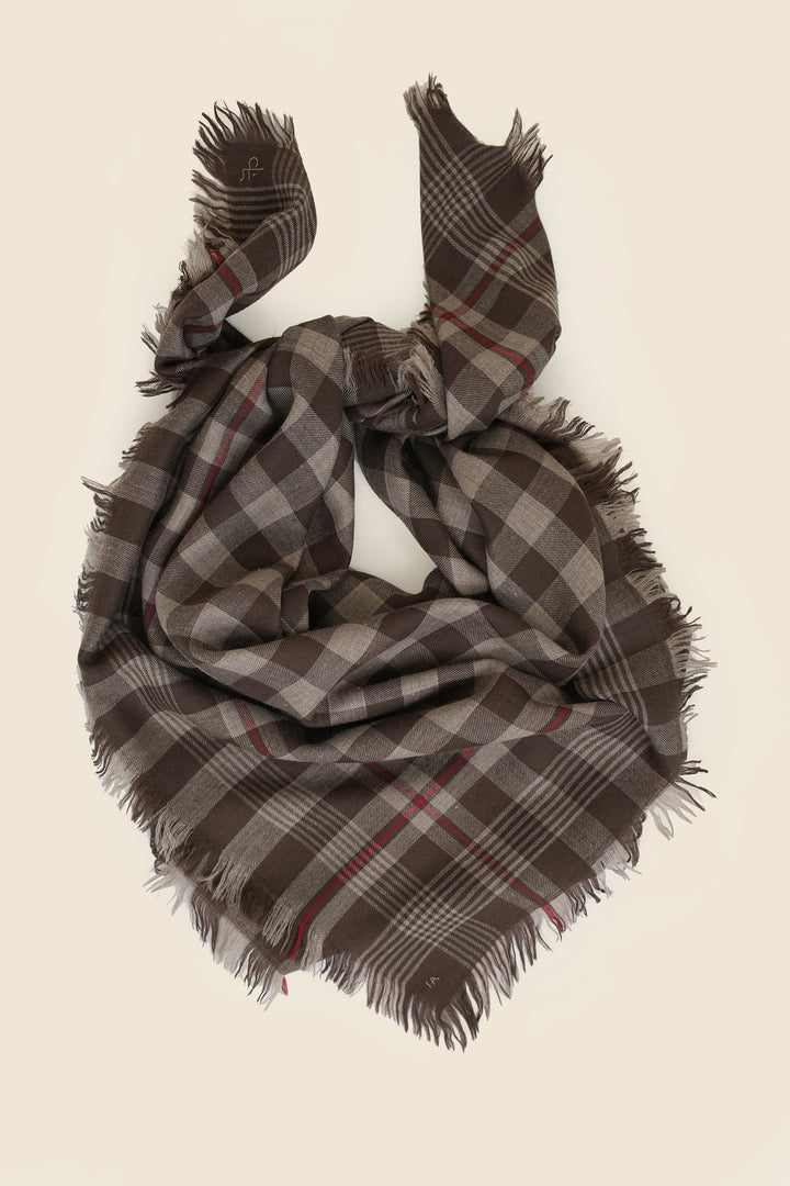 Kashmir Loom Gingham Cashmere Neck Scarf 100 x 100 cms