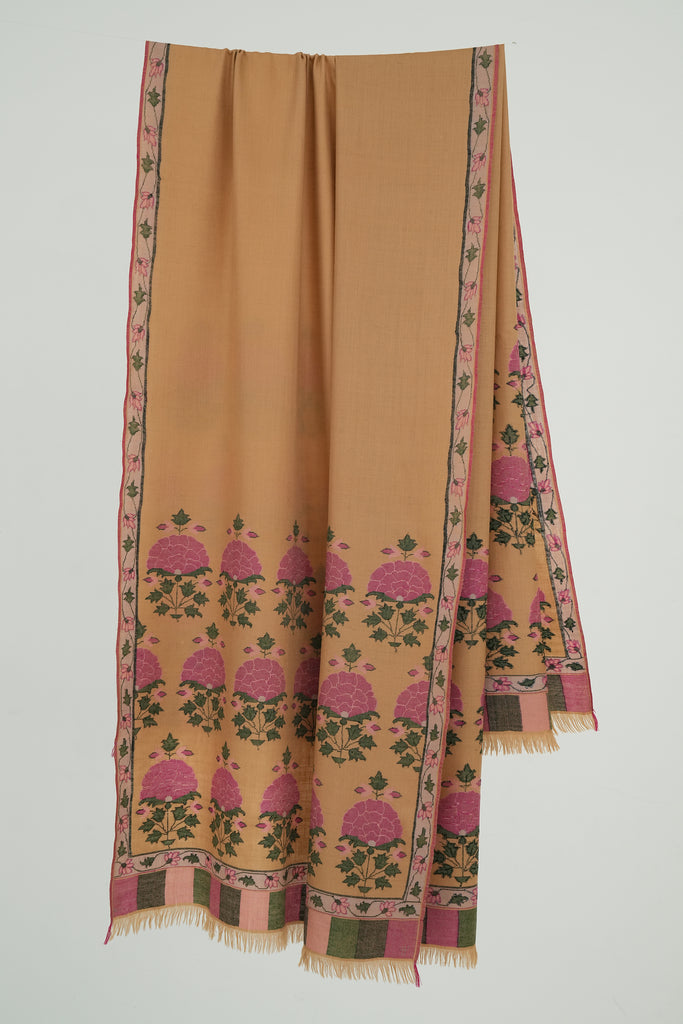 Handwoven Kani Pashmina Palledar Shawl Golden | Kashmir Loom