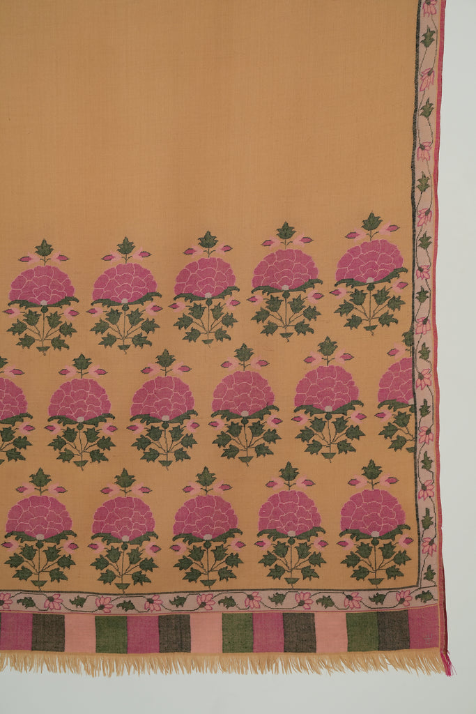 Handwoven Kani Pashmina Palledar Shawl Golden | Kashmir Loom