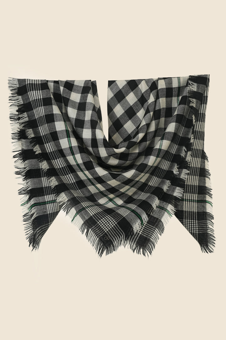 Kashmir Loom Gingham Cashmere Neck Scarf 100 x 100 cms