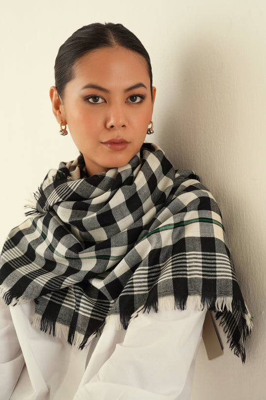 Kashmir Loom Gingham Cashmere Neck Scarf 100 x 100 cms