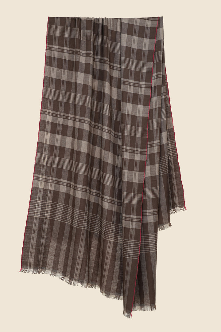 Kashmir Loom Gingham Cashmere Shawl 100 x 215 cms