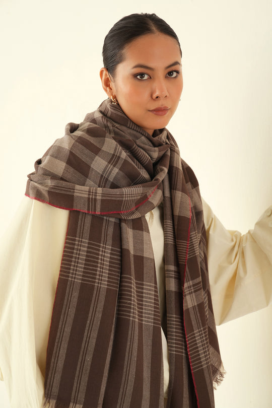 Kashmir Loom Gingham Cashmere Shawl 100 x 215 cms
