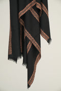 Kashmir Loom Sozni Gulsheeda Flower Bail Khatrast Hand Embroidered Pashmina Shawl Black