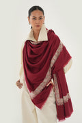 Kashmir Loom Sozni Gulsheen Dordar Hand Embroidered Pashmina Shawl Rosso