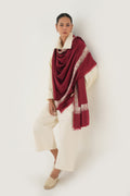 Kashmir Loom Sozni Gulsheen Dordar Hand Embroidered Pashmina Shawl Rosso