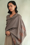 Kashmir Loom Sozni Hana Palledar Buta Hand Embroidered Pashmina Shawl Mink