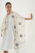 Kashmir Loom Sozni Hazuri Butadar Hand Embroidered Pashmina Stole Ivory