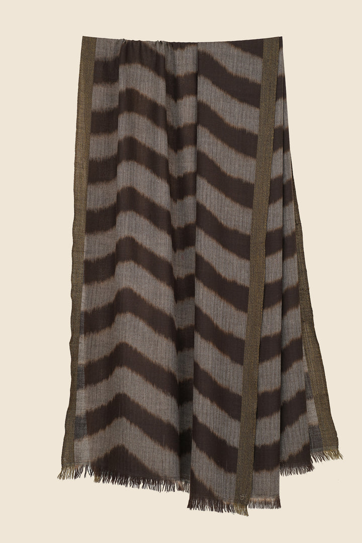 Kashmir Loom Chevron Ikat Cashmere Shawl 100 x 215 cms